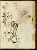 Feuille d'études avec des cavaliers et un jockey au galop ; scène de dressage avec des chevaux récalcitrants ; esquisses pour une femme à la lyre :  Sapho ? ; croquis pour une femme voilée, en buste, de trois quarts vers la gauche, image 1/2