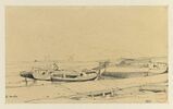 Marine : nombreuses barques sur la grève, image 1/2