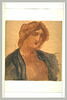 Jeune fille ocre et bleu, vue à mi-corps, la poitrine à moitié nue, image 2/2