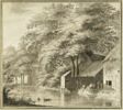 Maisons sous de hauts arbres au bord d'un cours d'eau, image 1/2