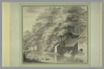 Maisons sous de hauts arbres au bord d'un cours d'eau, image 2/2