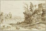 Paysage avec Jésus et les pélerins d'Emmaüs, sur une terrasse, image 1/3