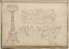 Motifs décoratifs : torchère ; trophée naval ; bas-relief avec putti et ..., image 1/2