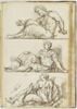 Trois études de figures assises à terre tournées vers la gauche : satyre,..., image 1/2