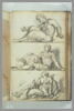 Trois études de figures assises à terre tournées vers la gauche : satyre,..., image 2/2