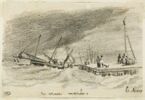 Bateaux sur une mer agitée, approchant d'un quai, image 1/2