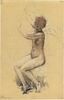 Femme nue, assise, la tête baissée, les bras rejetés en arrière, image 1/2