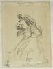 Croquis caricatural de Mounet-Sully dans 'Oedipe-Roi', de profil à gauche, image 1/2