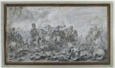 Combat de cavaliers dans un paysage montagneux ; à gauche un temple..., image 3/3