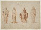 Quatre spectres, le corps entouré de bandelettes, drapés dans des manteaux, image 1/2