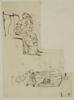 Femme assise de profil à droite, dans un fauteuil ; jeune paysanne, image 1/2