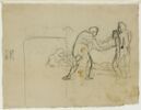 Deux hommes emportant un cadavre ; homme tenant un corps, image 1/2