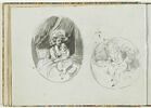 Femme assise, un enfant sur ses genoux ; enfant assis, image 1/2