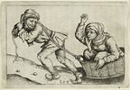 Un homme trainant sa femme dans un panier, image 1/3